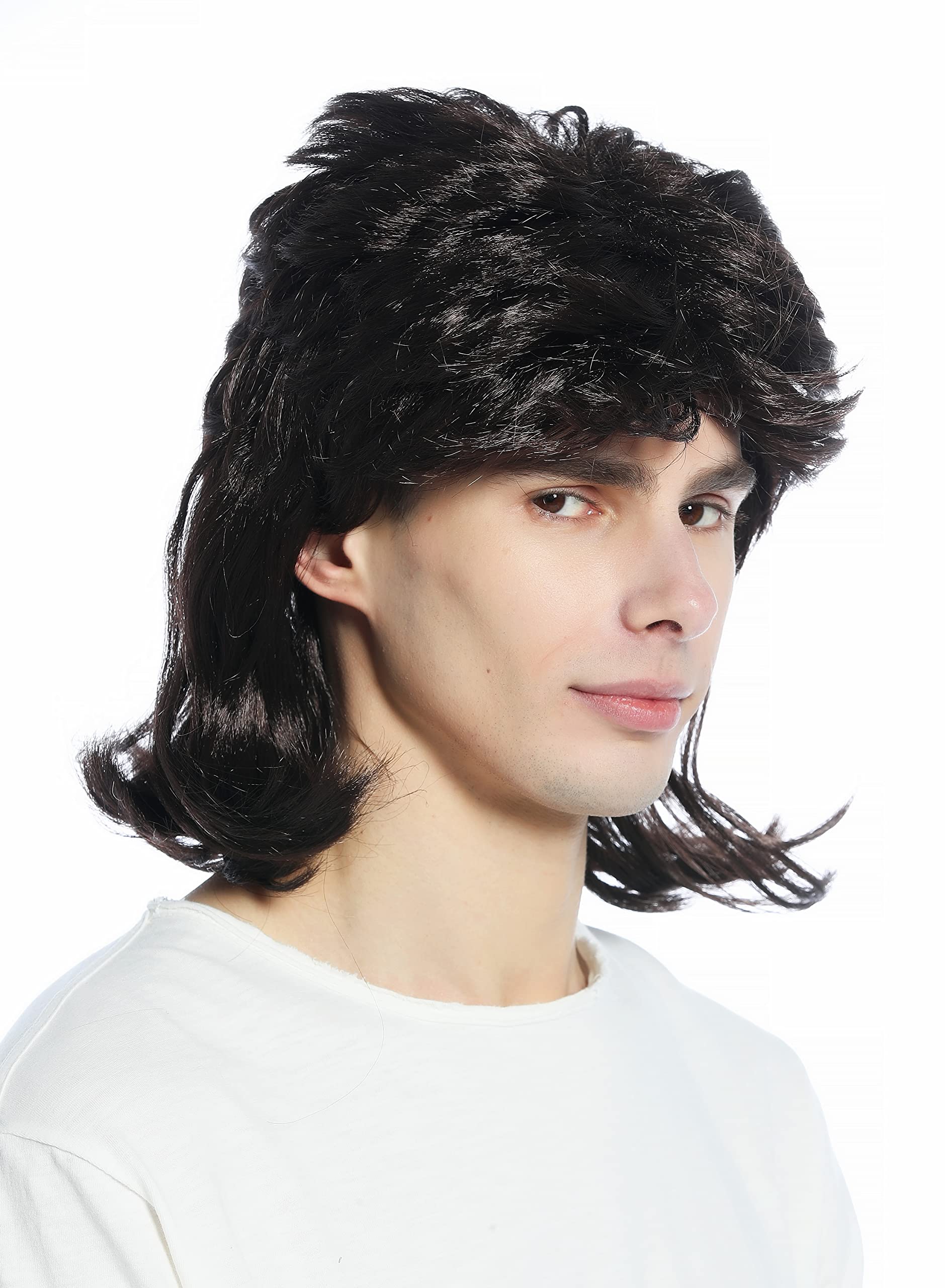 Peluca Mullet Para Hombre Y Mujer – Estilo Heavy Metal De Los 80, Marrón Oscuro, Circunferencia Hasta 60 Cm – WIG ME UP