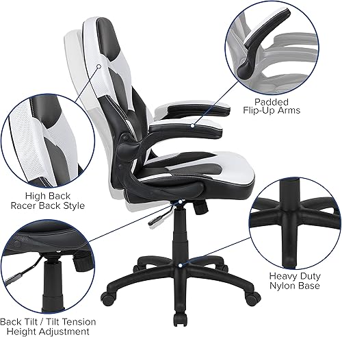 Miniatura 82 de Flash Furniture X10 - Silla giratoria de policarbonato ergonómica y ajustable con apoyabrazos abatibles; para videojuegos, juegos de carreras,