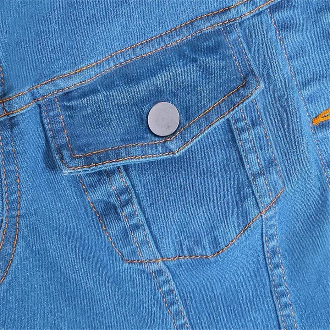 Women's Spring Summer Short Sleeve Denim Dress Shirt-Style Slim Fit A-Line Casual Single-Breasted