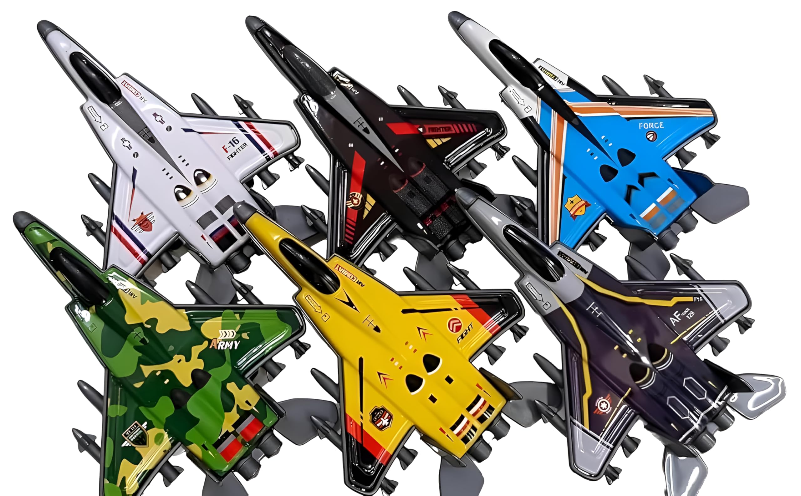 Pack of 6 Mini Fighter Jets Set for Kids | Push and Go Unbrekable Friction Powered Airplane Model Set Toys | Ideal Gift Or Return Gifts for Kids - Multicolor