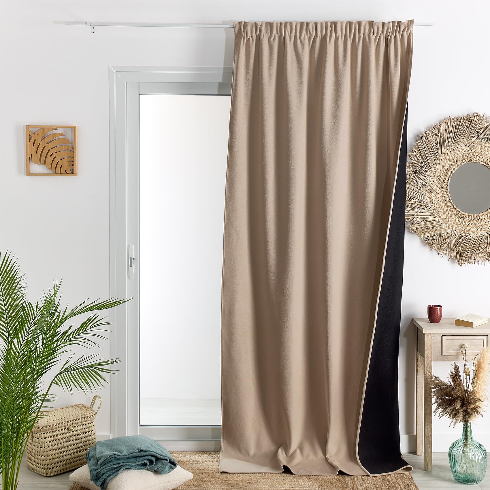 HomeMaison.com Insulating Curtain – Thermal Curtain – Blackout Curtain – Beige – Curtain 140 x 260 cm