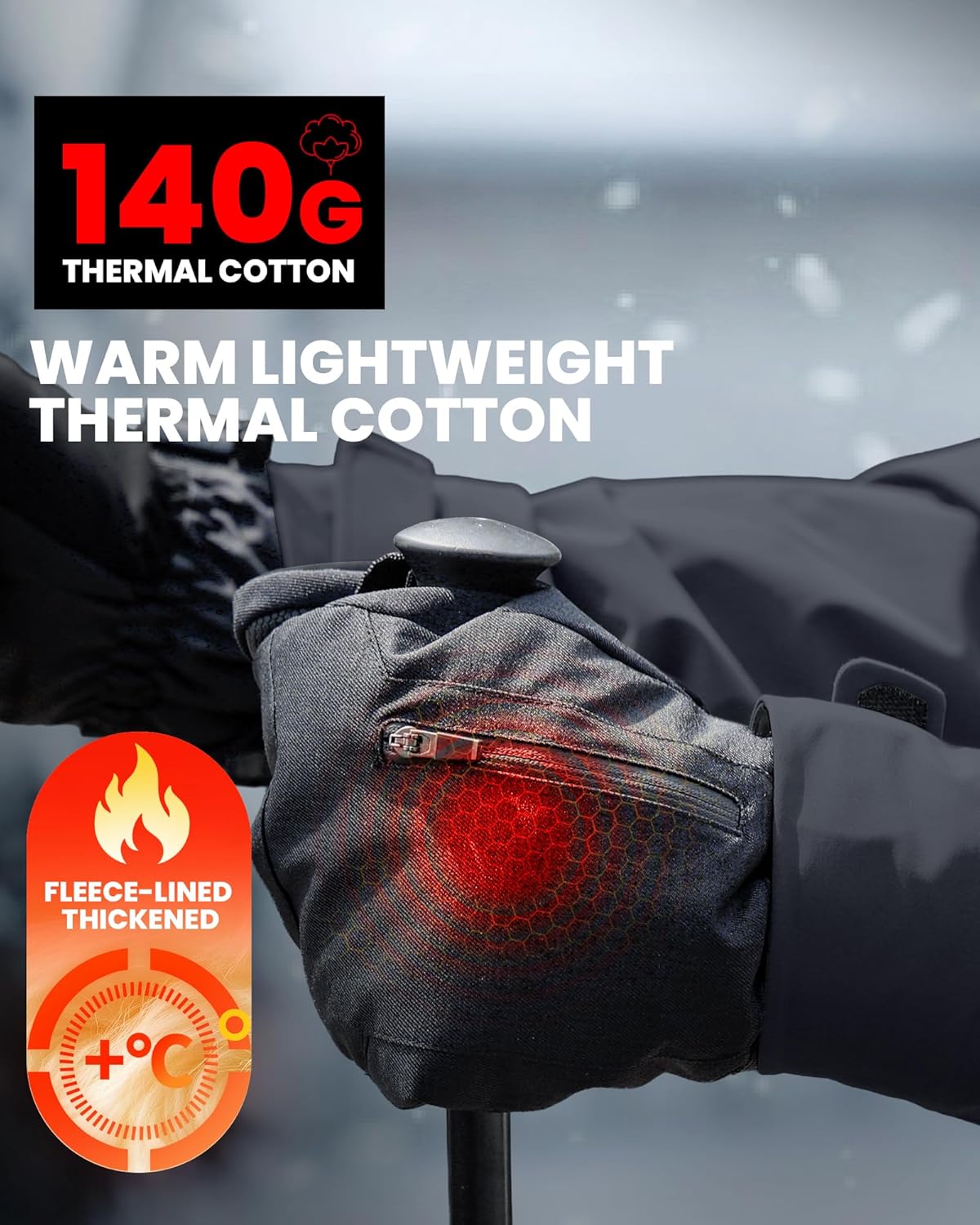 OutdoorMaster Ski Snow Mittens for Women & Men, Thermal Snowboard Ski Gloves Screen Touch, Warm Winter Anti-Slip Waterproof with Double-Pocket for Cold Weather Sports, Skiing, Snowboarding