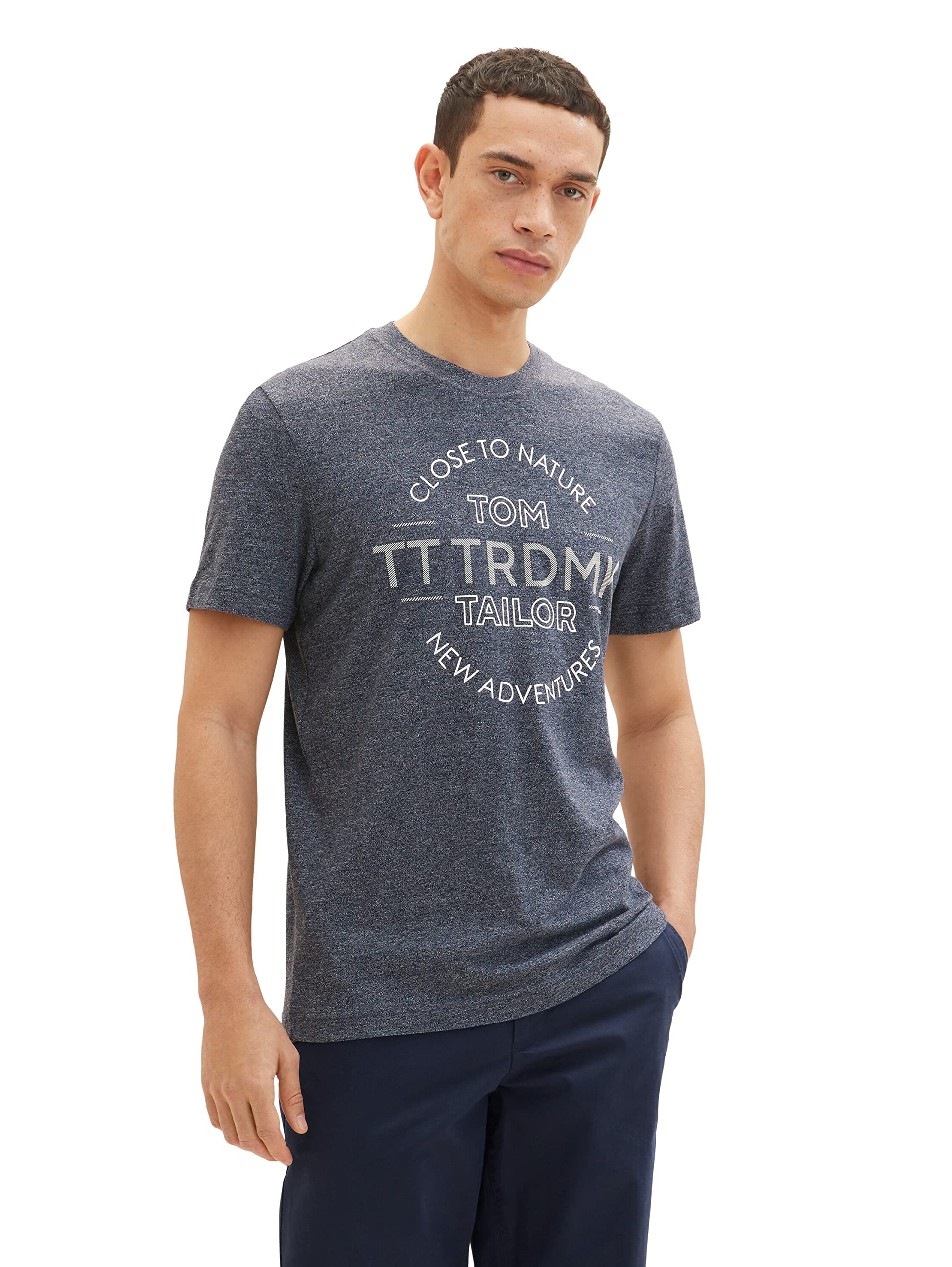 Tom Tailor Men's 19932 - Navy Grindle Structure T-Shirt 1035635, M