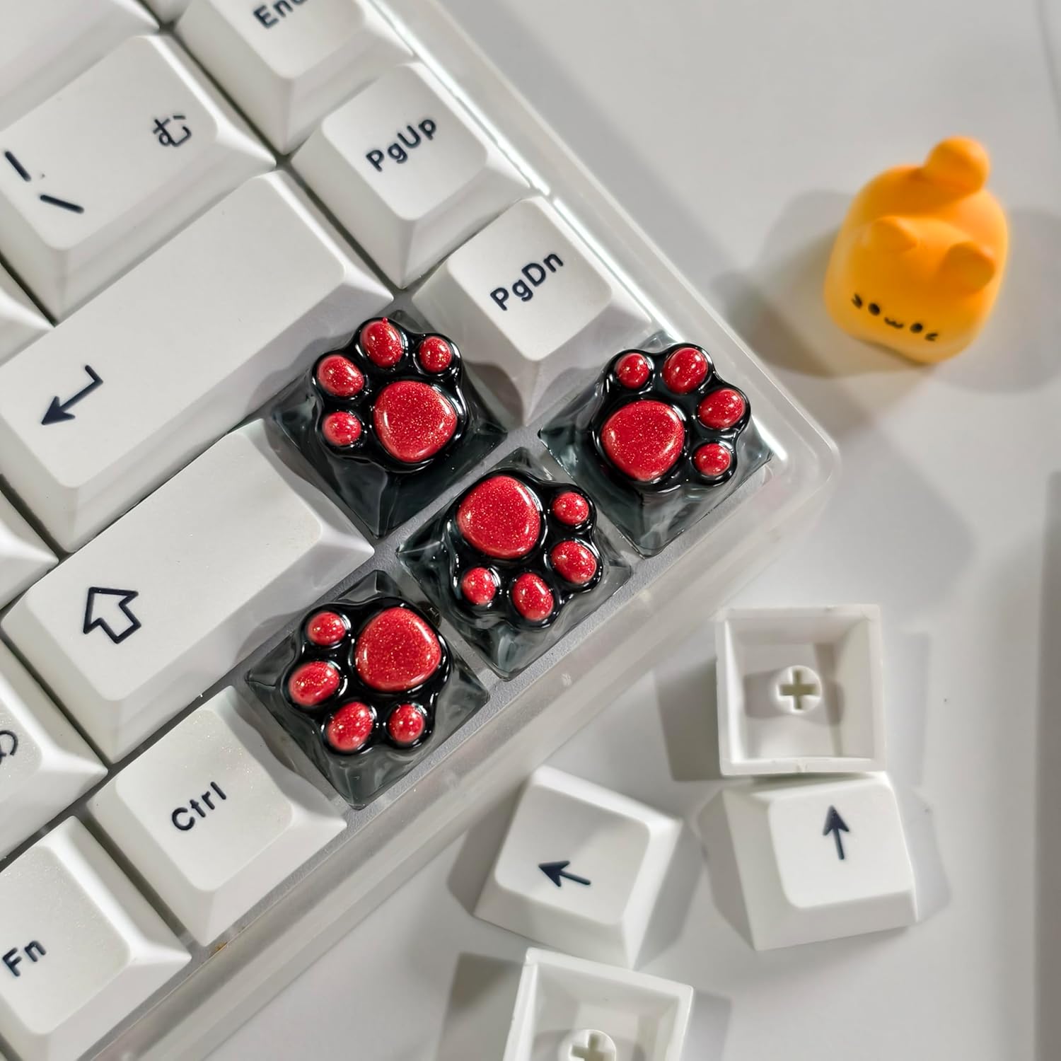 Drip Glue Keycap Cute Cat Claw Novelty Backlight Keycaps DIY ESC Keycap Replacement for Cherry MX Mechanical Keyboard (4Keys Red Black)