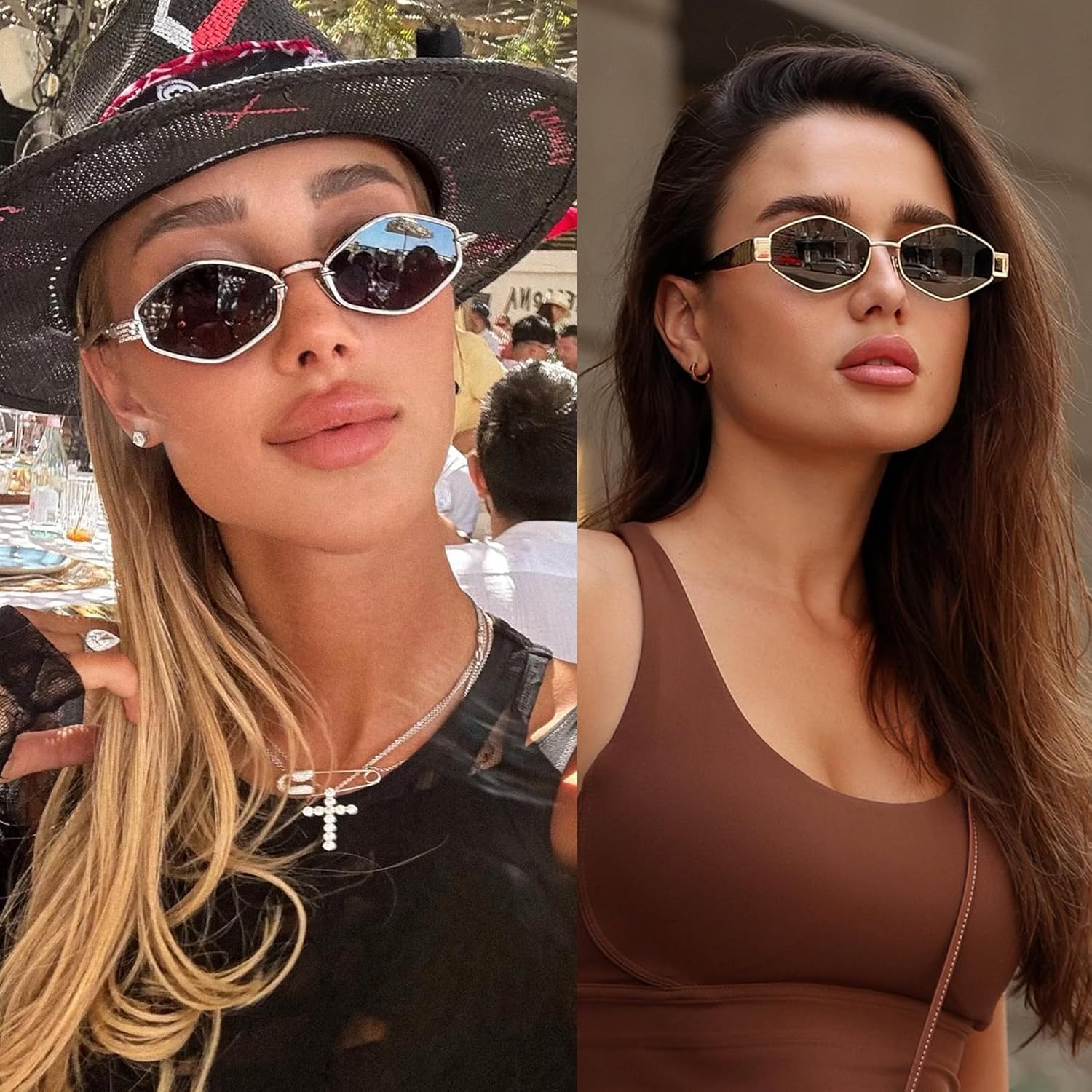 SDINM Trendy Hexagon Sunglasses for Women Retro Gold Metal Geometric Frame Sun Glasses Shades - Image 2