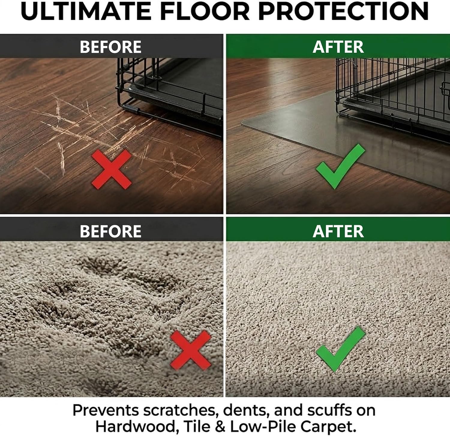 Dog Crate Mat 48x30 Inch, Waterproof Floor Protector for Hardwood & Carpet