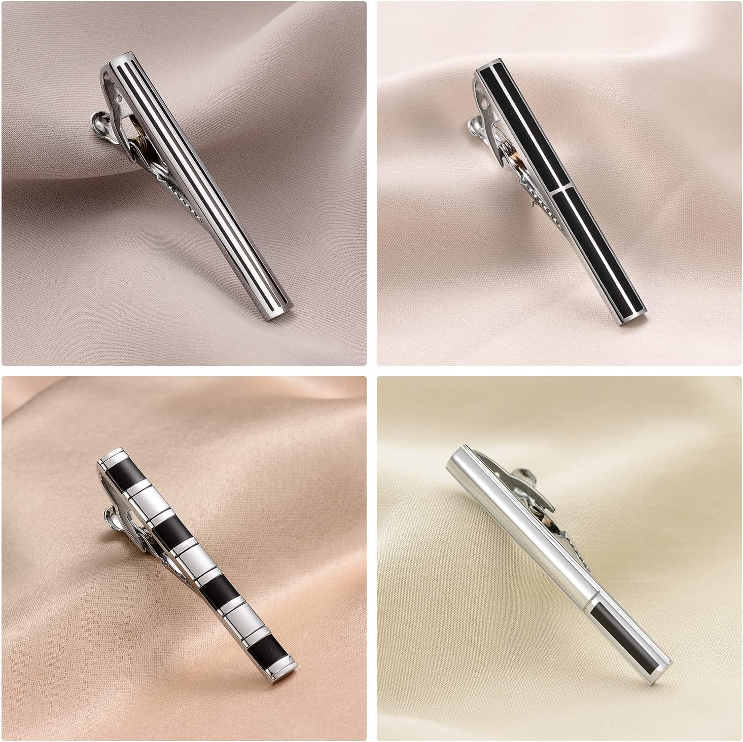 wynameleri Tie Pins for Men Silver Black 3 Pcs 10 PCS Short Tie Clip Set 2.3, 2.4 Inch Business Shirt Necktie Pinch for Men