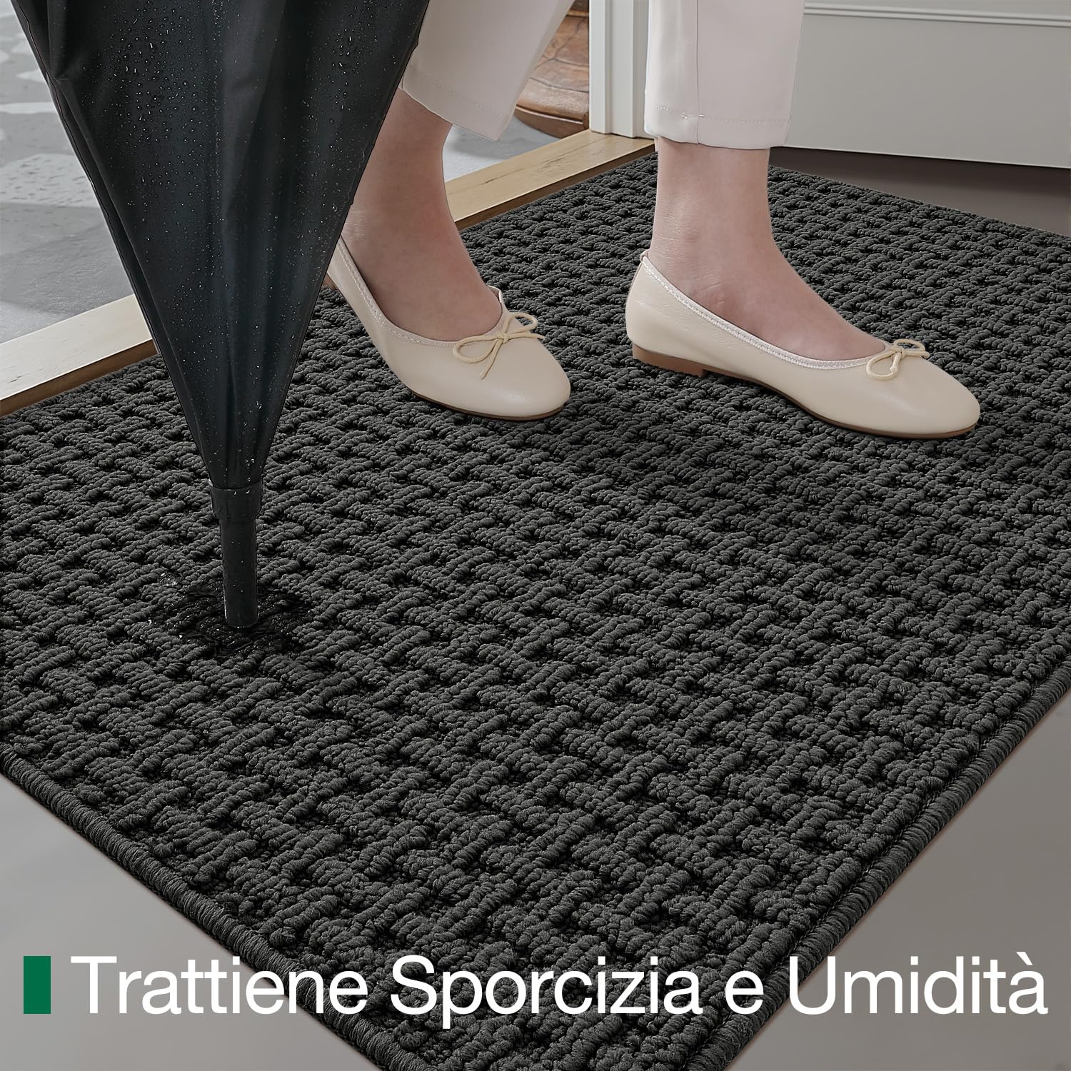 LUMI Tappetino per Porta Lavabile Interno 90x150 cm, Antiscivolo con Fondo in Gomma, Assorbente per Polvere, Per Ingresso, Grigio