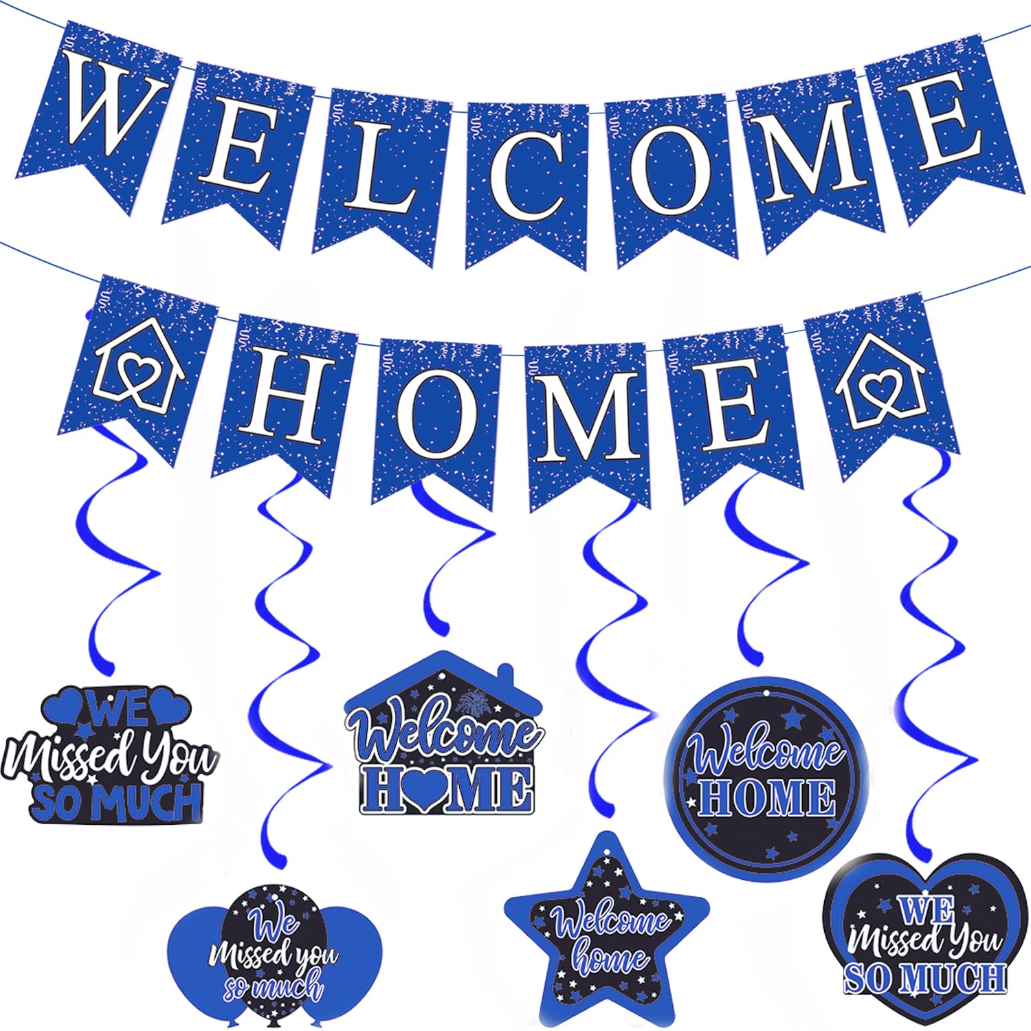 Elicola Welcome Home Decorations Set - Blue Hanging Swirl Supplies for Baby Shower Family Party - 6PCS