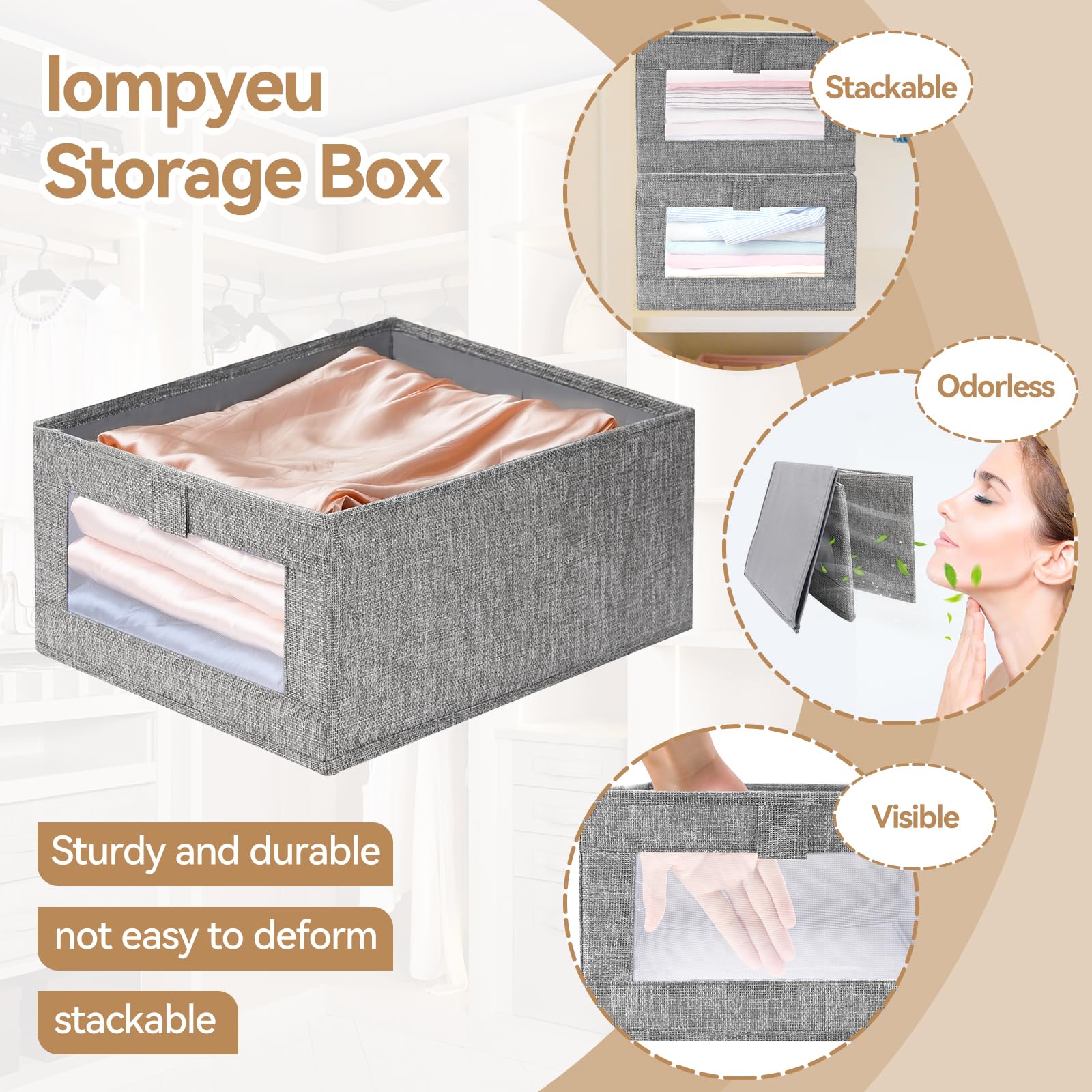 2 Pcs Organizador Armario, Cajas Almacenaje (40 x 27 x 17 cm) Ropa Decorativas Organizadoras Almacenaje y Organización para Cosméticos,Cocina y Juguetes