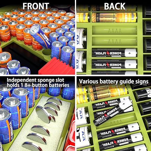 Miniatura 5 de Estuche organizador de baterías de gran capacidad 269 con probador, contenedor de soporte de batería de doble cara para pilas AA AAA AAAA C D 9V