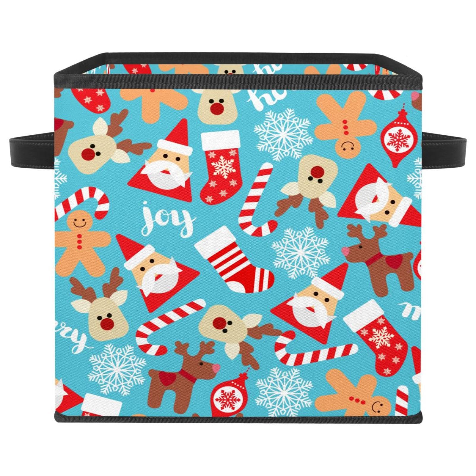 Boîte de rangement pliable cube en tissu à poignées motif Père Noël