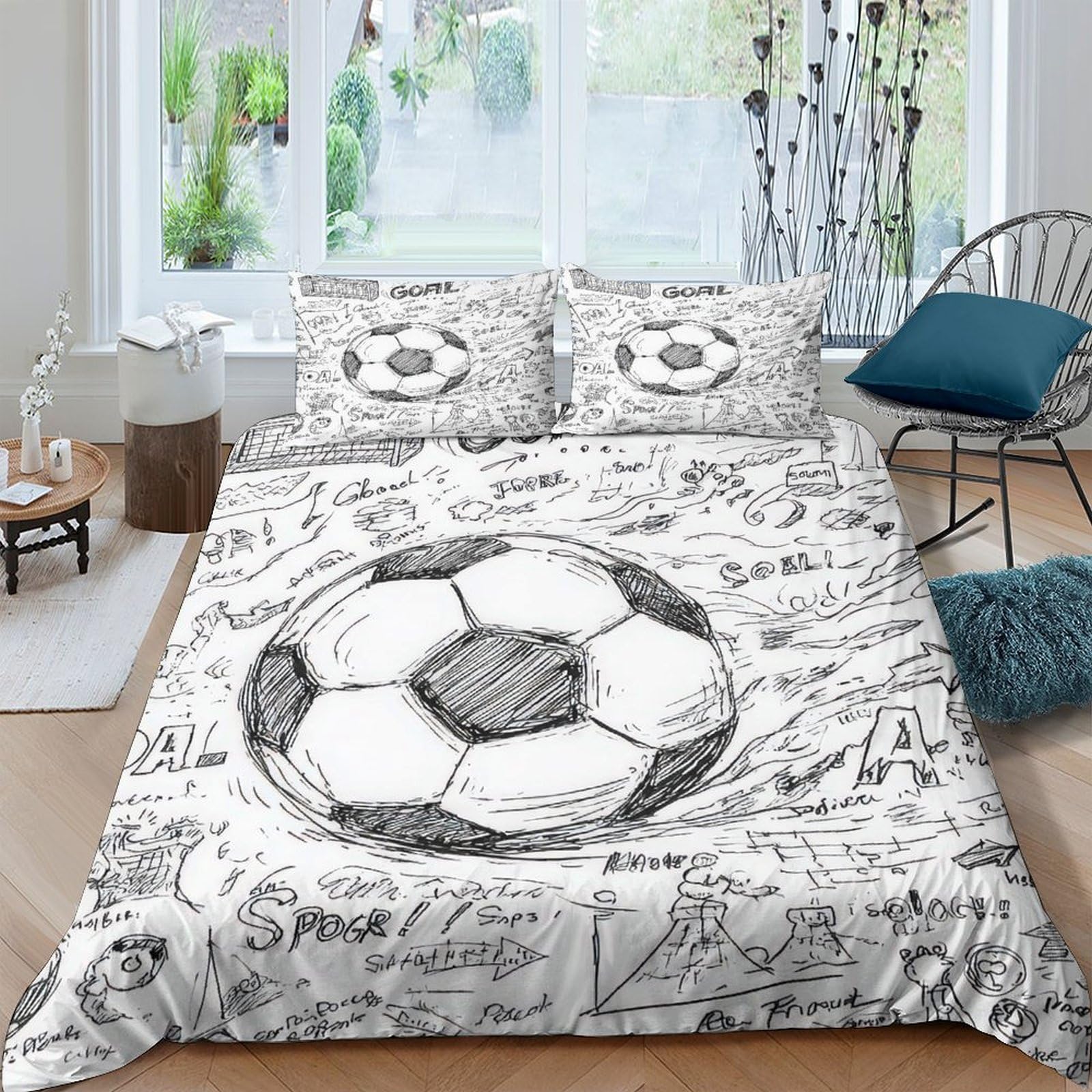 Ctjqhvkz Style-10 3D Printed Sketch Soccer Fitted Sheet Microfiber Soft Breathable Graffiti Football Mattress Cover Bedroom Decor Single（135X200cm）