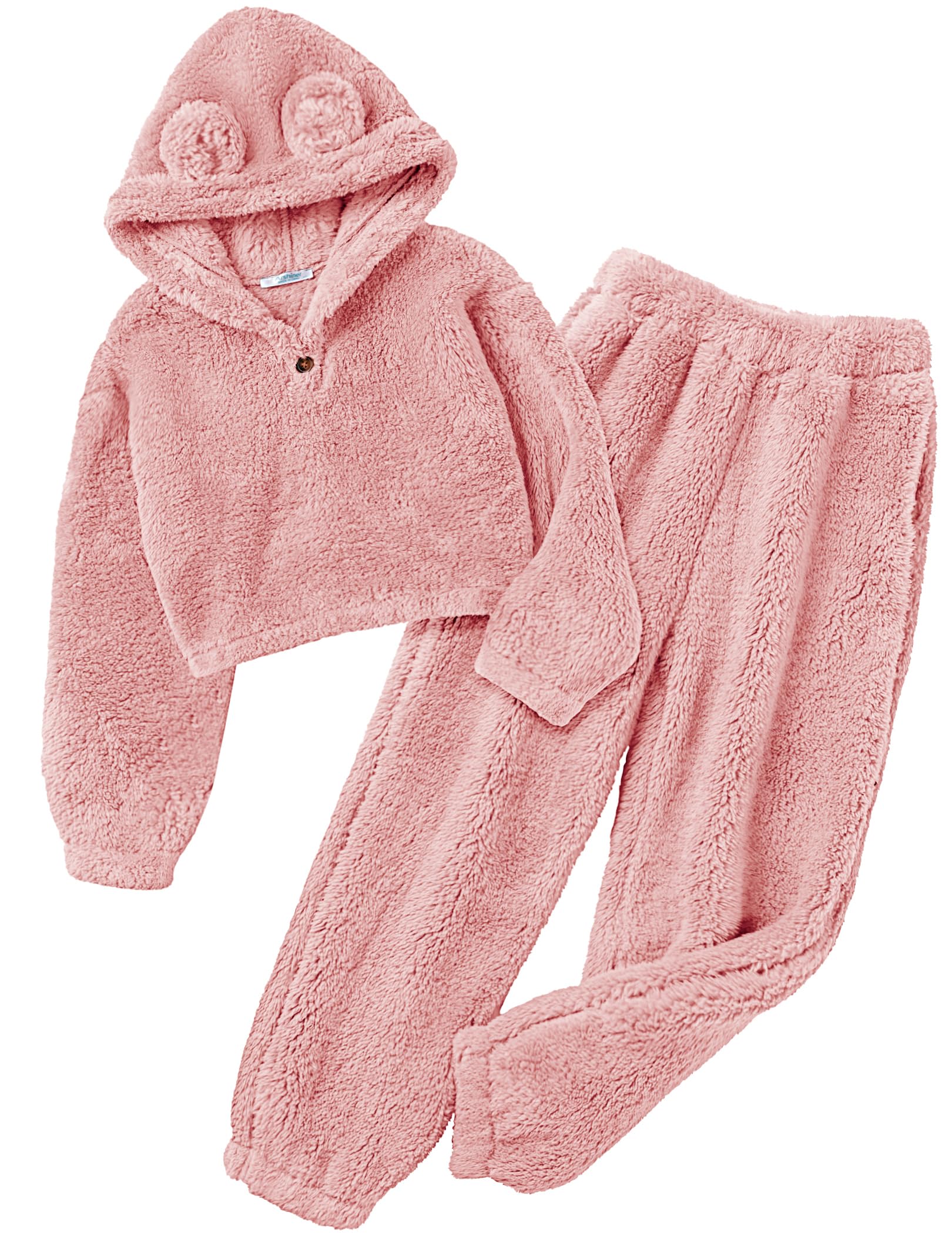Arshiner Girls 2 Piece Outfits Fuzzy Sweatsuits Hoodie and Sweatpant Sets | Fuzzy Sweatsuits Set,Fall Winter Tracksuit,Long Sleeve Bear Ear Hoodie,Sweatpant with Pcokets,Clothing Set