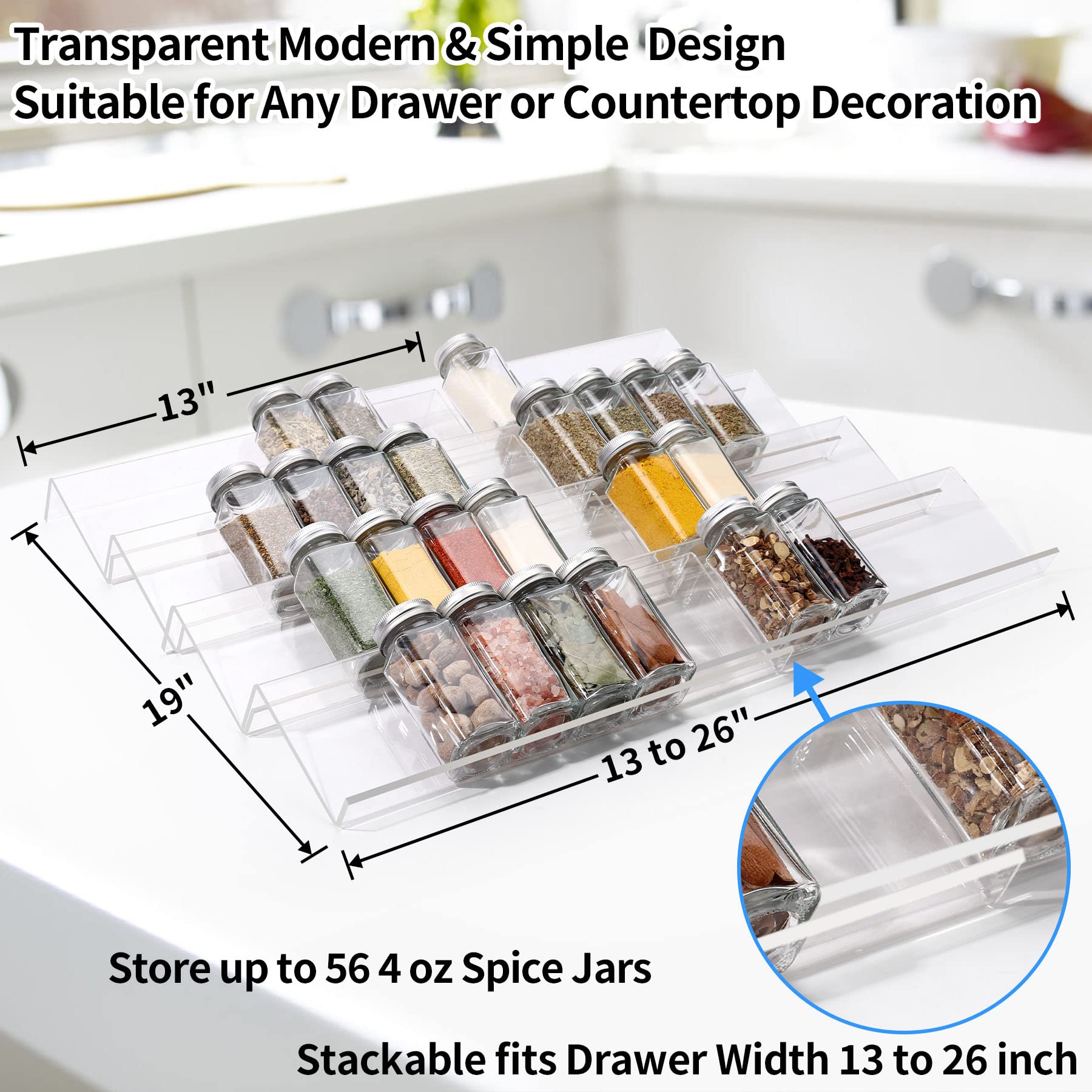 Buy Clear Acrylic Spice Drawer Organizer, 4 Tier 2 Set Expandable From