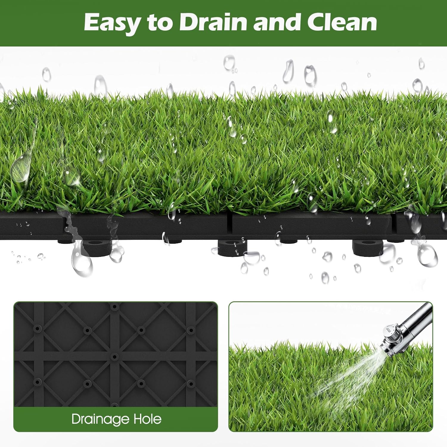 Goplus 12” x 12” Artificial Grass Tiles, Pack of 30 Fake Grass Turf Tiles Set, Interlocking Mechanism, 30 sq.ft Total Coverage, Indoor & Outdoor Flooring Tiles for Porch, Balcony, Backyard