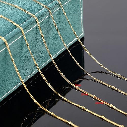 Miniatura 4 de Cadena dorada de 16.4 pies de acero inoxidable con cuentas trenzadas, cadenas a granel con anillos de salto, cierres de langosta para hacer joyas,