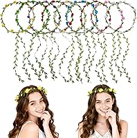 Aeaocvo 9 Pack Assorted Flower Crowns for Women & Girls - Bohemian Floral Headbands for Weddings, Festivals, Fairy Parties