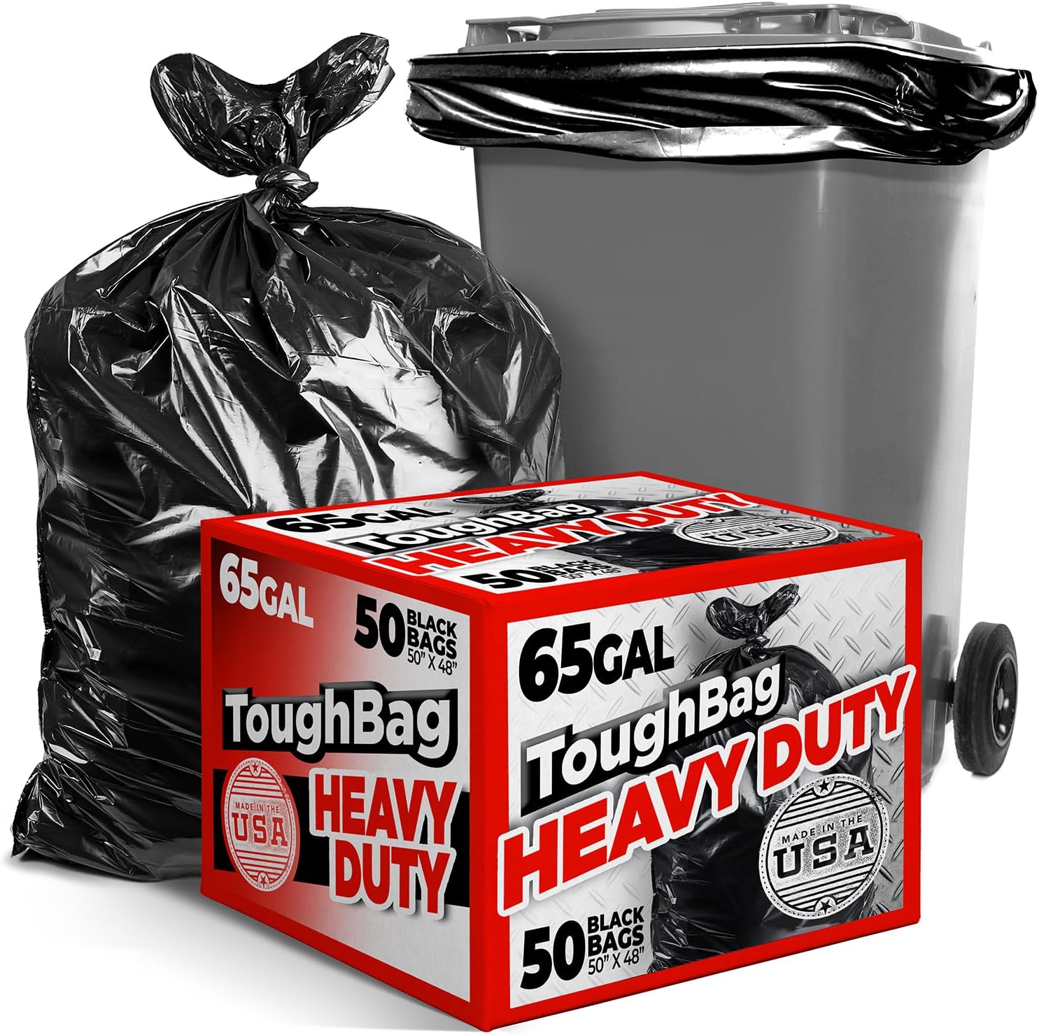6465 Gallon Trash Bags Heavy Duty, 50 x 48” Large Black