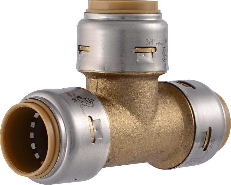SharkBite Max 3/4 pulgadas en T, accesorio de plomería de latón a presión, tubería PEX, cobre, CPVC, PE-RT, HDPE, UR370A