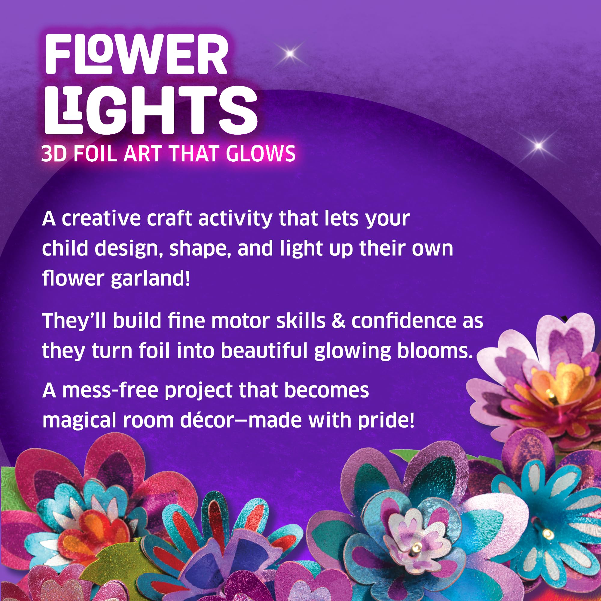 Flower Lights Craft Kit - DIY Glowing Foil Art for Girls -8 Flower Lights Craft Kit - DIY Glowing Foil Art for Girls -8