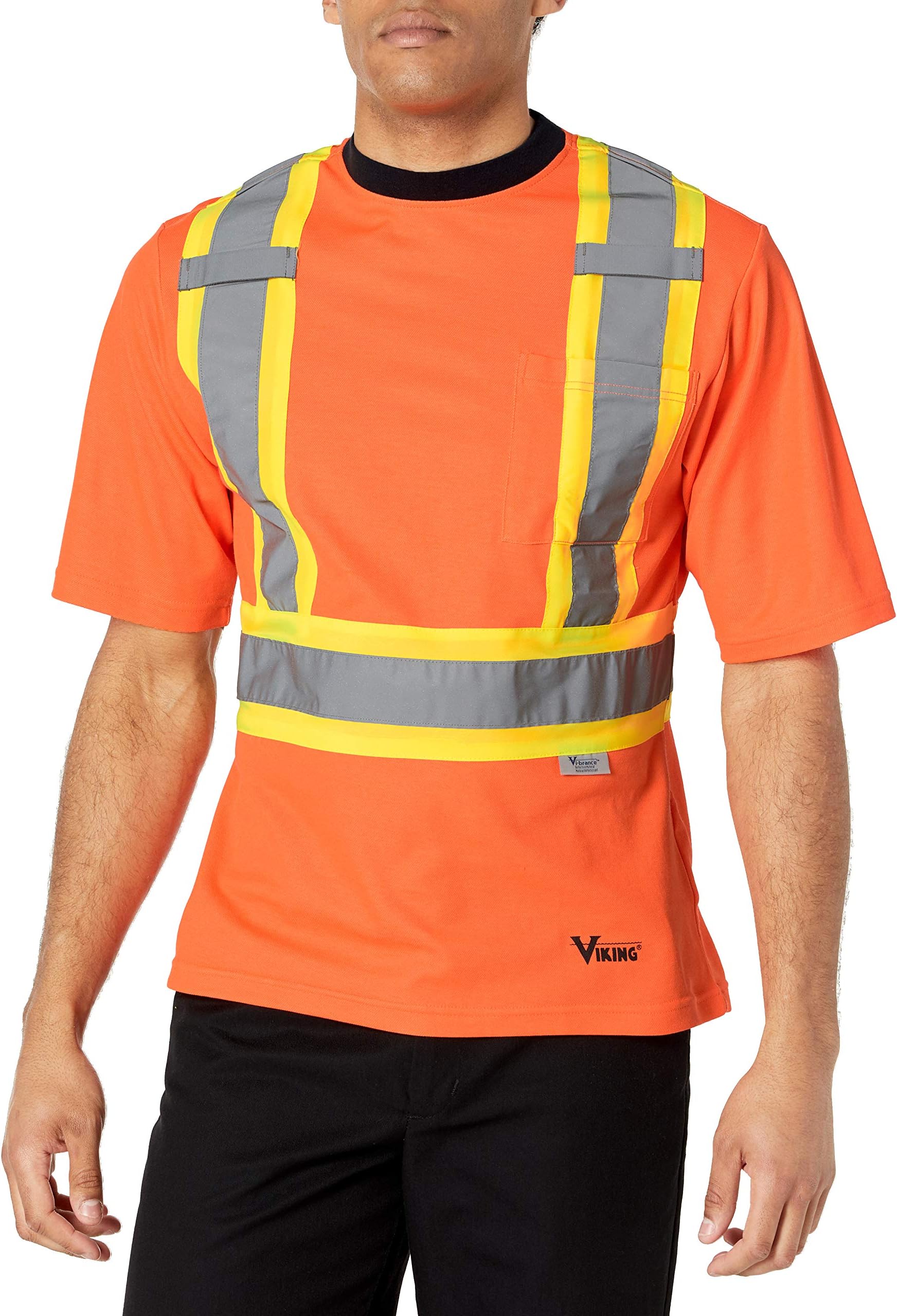 VIKING UPF Cotton Lined Safety T-Shirt with 2" Vi-brance Reflective Tape Over 4" Contrasting Tape