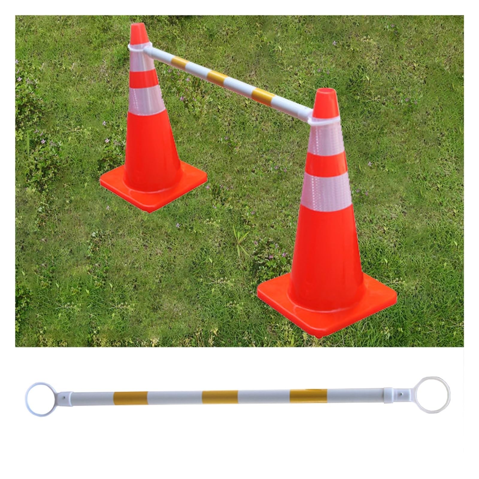 Barrera retráctil de Conos de tráfico, de 1,20 a 2 Metros, Cinta Reflectante y Ligera para Conos de Seguridad en Obras Viales, Equipo de Seguridad expandible en Amarillo y Blanco.
