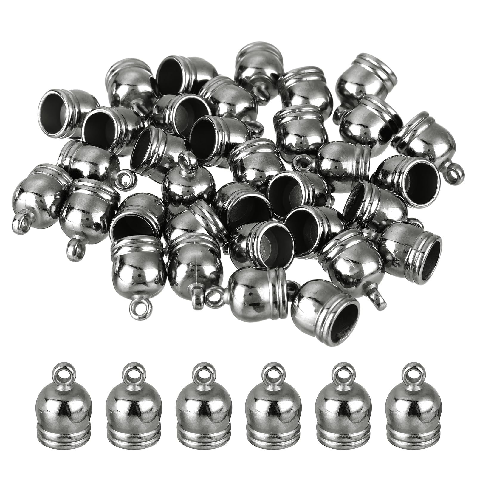 QUARKZMAN 50 Stück Quasten Kordel Endkappen, 8,8 mm Kleber in Lederfass Verbinder für DIY Armbänder Anhänger, Metallic Schwarz