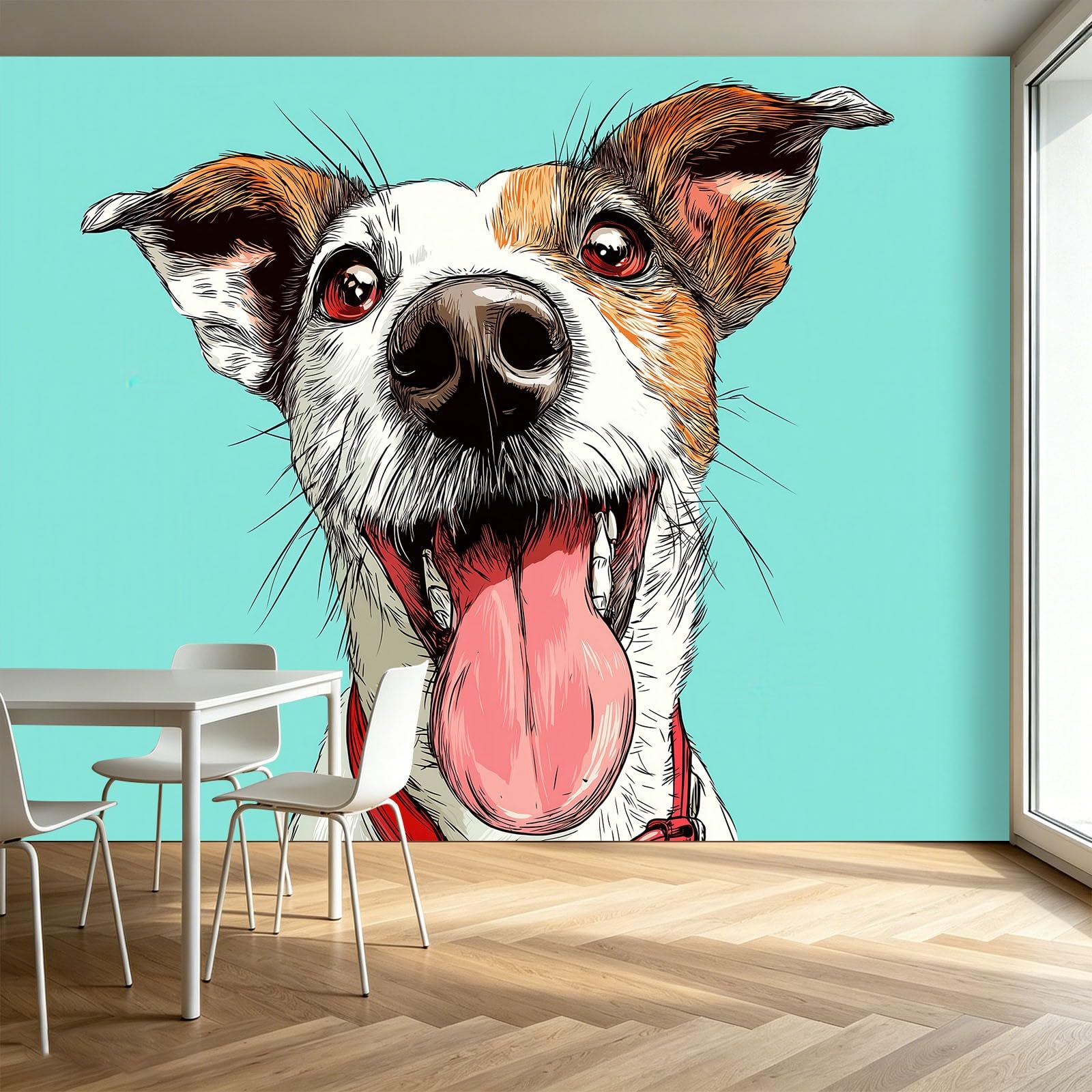 Tapeta z efektem 3D, Jack Russell Terrier, 350 x 256 cm, murale ścienne, zwierzęta z kreskówki, włóknina, fototapeta do sypialni dziecięcej, miłośnika zwierząt domowych, dekoracja, łatwa w instalacji