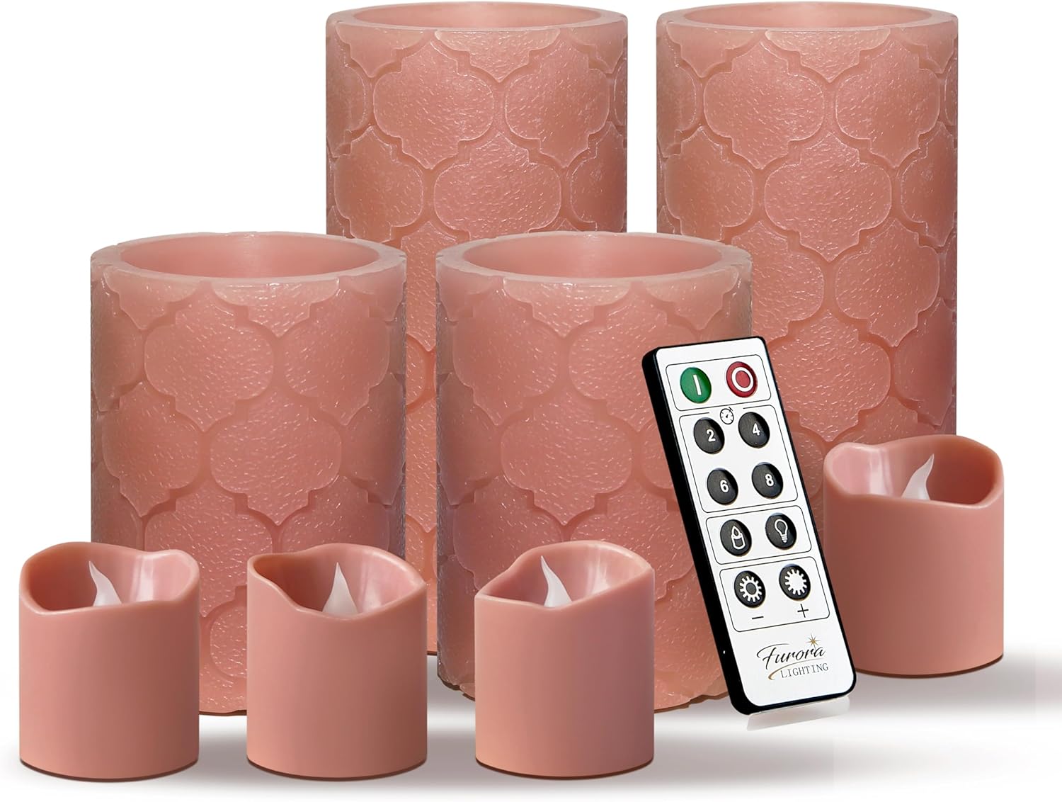 FURORA LIGHTING Dusty Rose Nordic Real Wax Flameless LED Candles with Remote & Timer (2/4/6/8H), Elegant and Romantic Glow, Pack of 8, Batteries Included