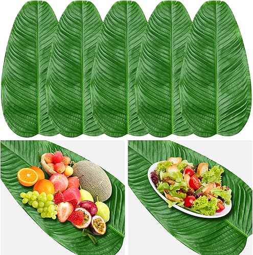 Hojas de plátano artificiales grandes hawaianas Luau Party Leaf 5 Pack
