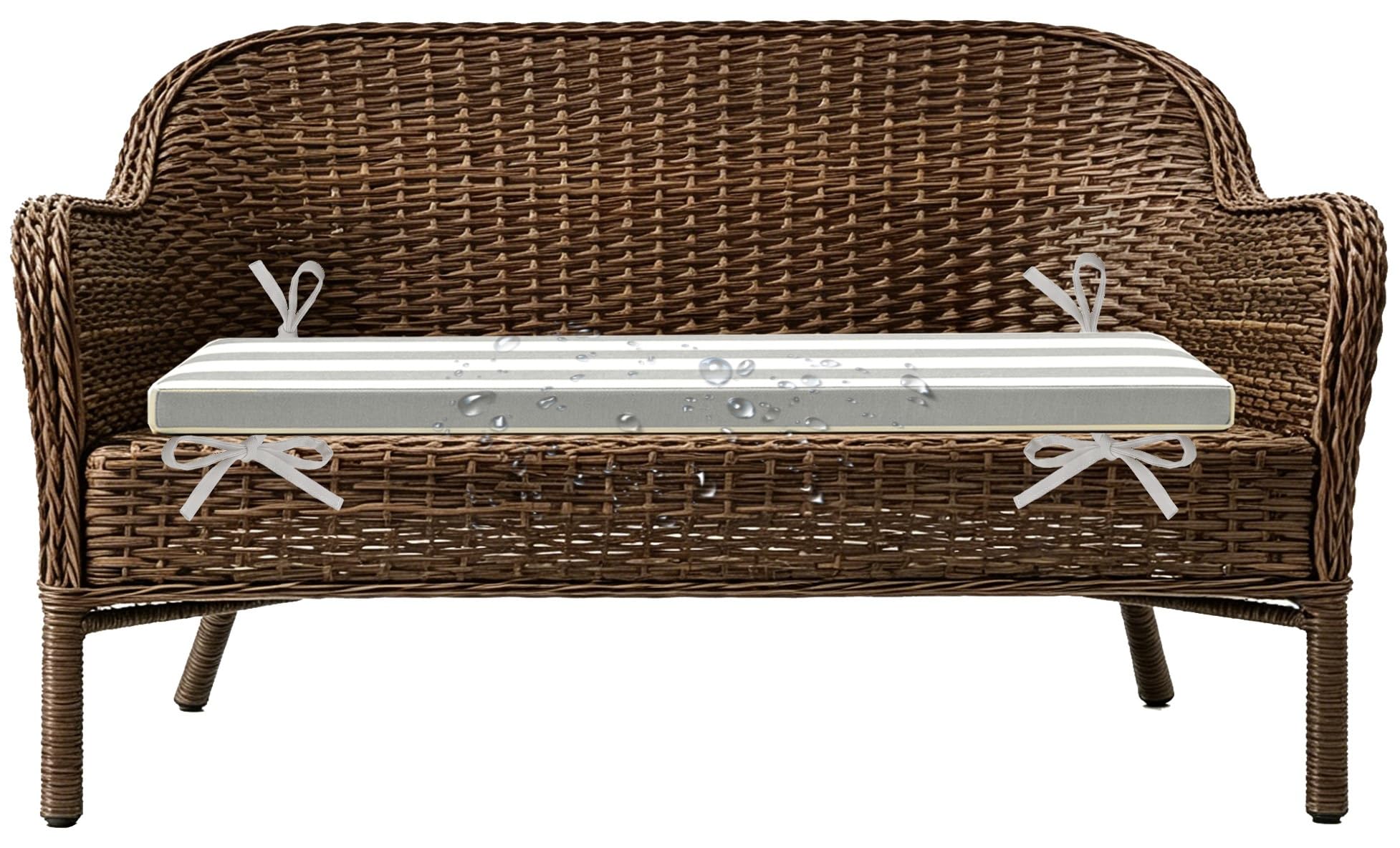 ILiemao Rattan Outdoor Furniture Replacement Cushions Sectional, Outdoor Sofa Cushions Waterproof 80% Bench Cushions with Foam Filling Striped, 2"/5cm Thick(Gray White,120x50 cm 47x20 in)