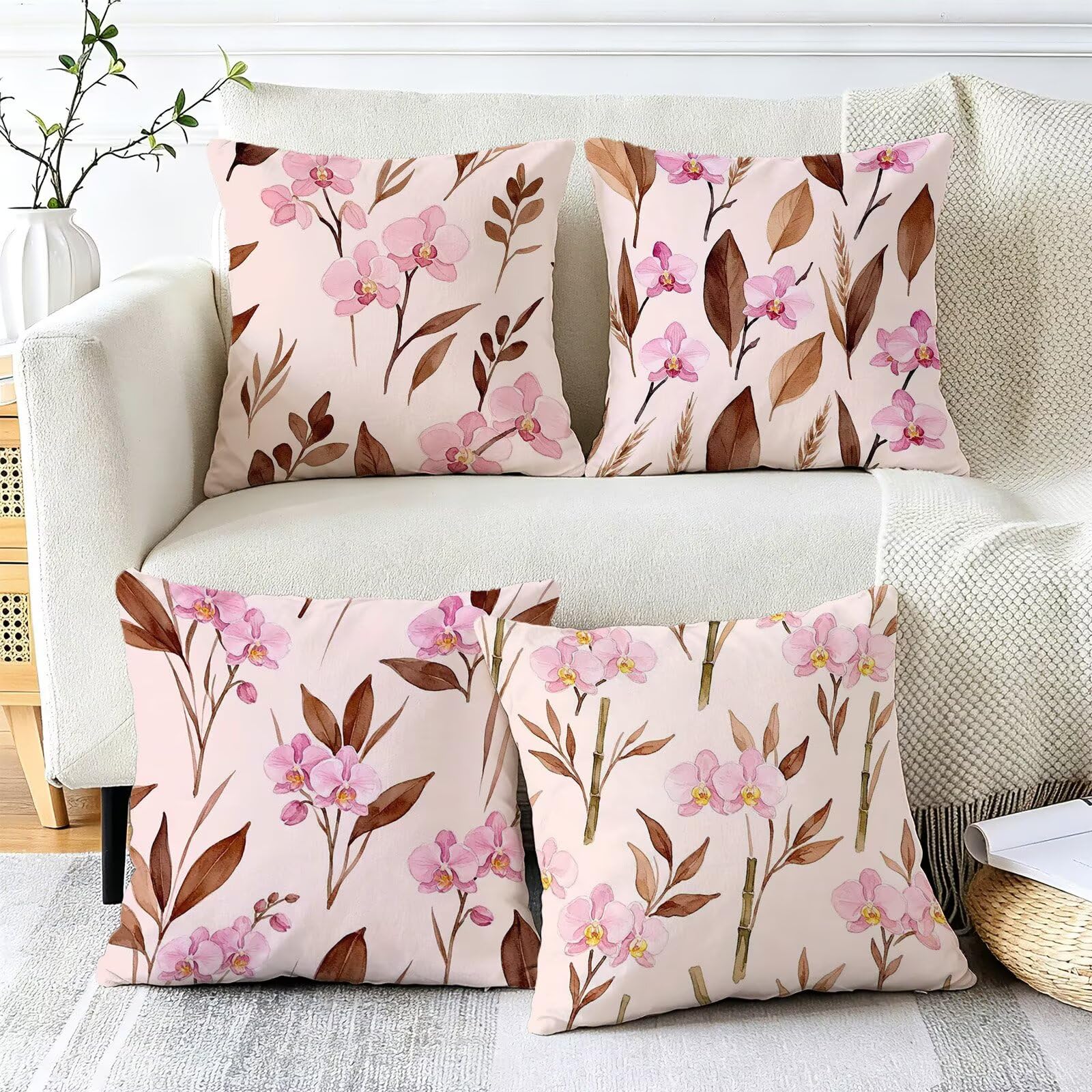 Rosa Federe Cuscini Divano 50x50cm, Cuscini da Esterno Set de 4, Cod-448