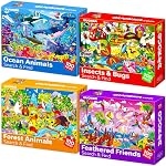 QUOKKA Puzzles de 100 pièces pour enfants de 4 à 6 ans – 4 puzzles pour enfants de 6 à 8 ans – Jeu de recherche et de découverte avec des animaux de la forêt océanique pour enfants de 5 à 8 ans – Jouets éducatifs pour garçons et filles de 8 à 10 ans