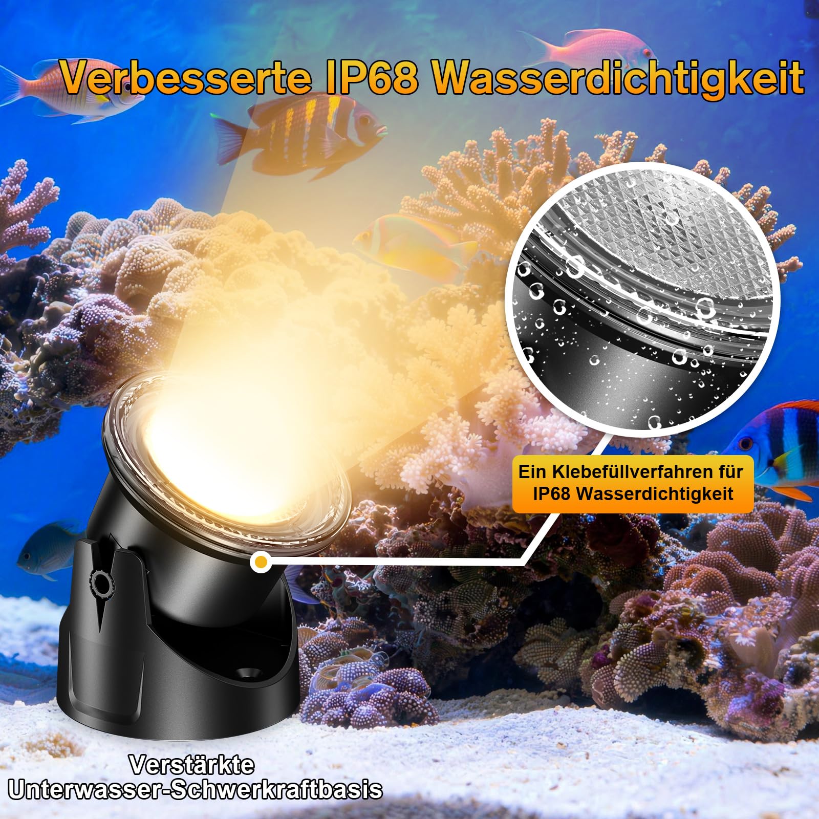POPOSOAP Teichleuchten, 6-in-1 Warmweiß Unterwasser LED Strahler, IP68 Wasserdicht Landschaftsbeleuchtung, Tauchlichter für Teich, Garten, Terrasse, Brunnen, Pool & Wasserfall Deko