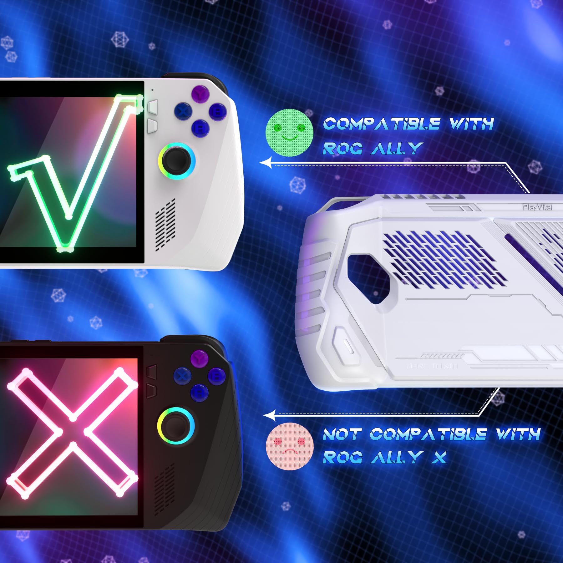 PlayVital Cover Protettiva per ROG Ally, Custodia TPU Grip Antiscivolo e Copri Levette Analogiche, Accessorio per Console, Antigraffio, Antiurto, ABSOLUTE - Bianco(Non per Rog Ally X)