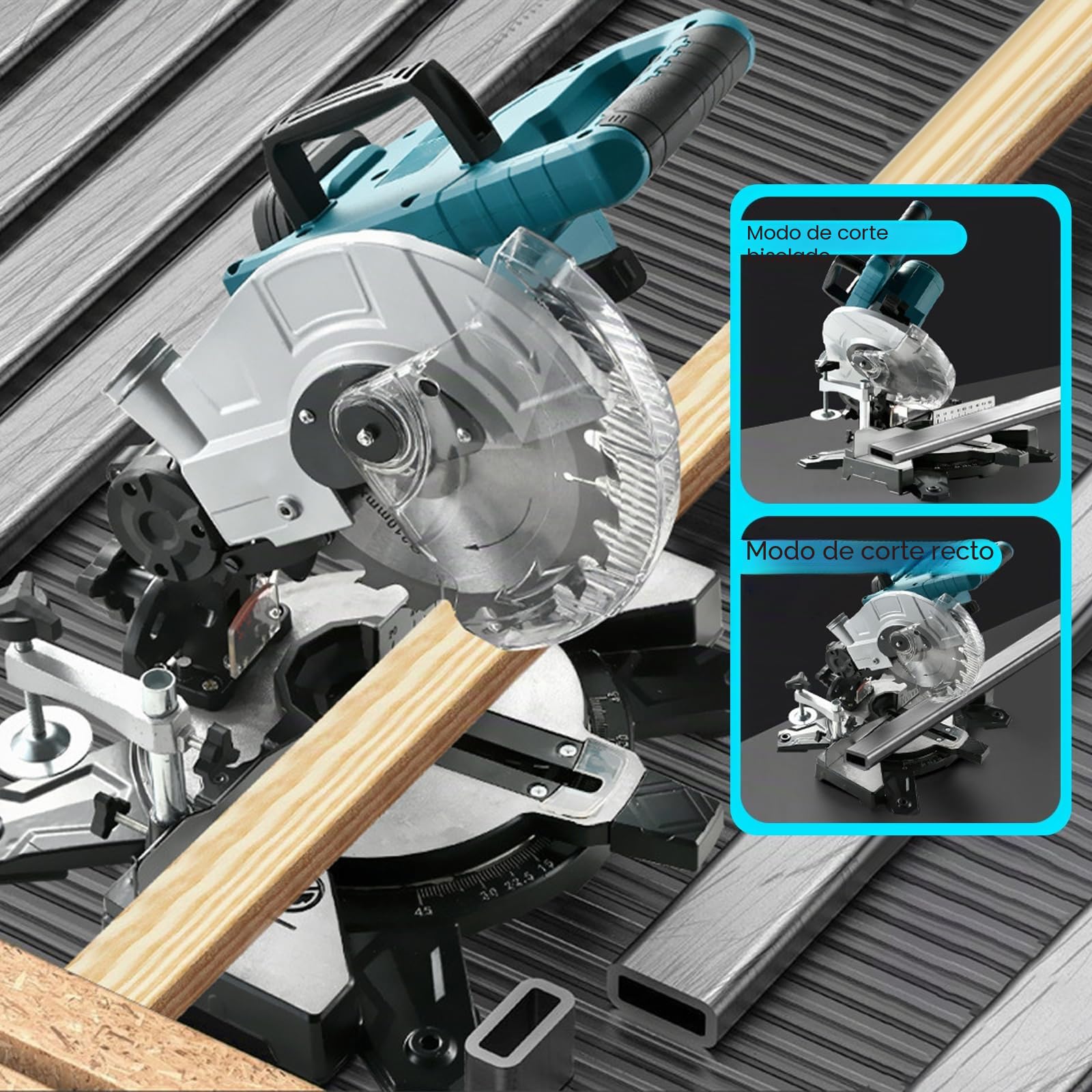Sierra ingletadora compuesta profesional compatible con Makita 18 V | hoja de sierra de Ø 210 mm, sierra ingletadora compuesta deslizante con láser, cortes biselados de (en batería)
