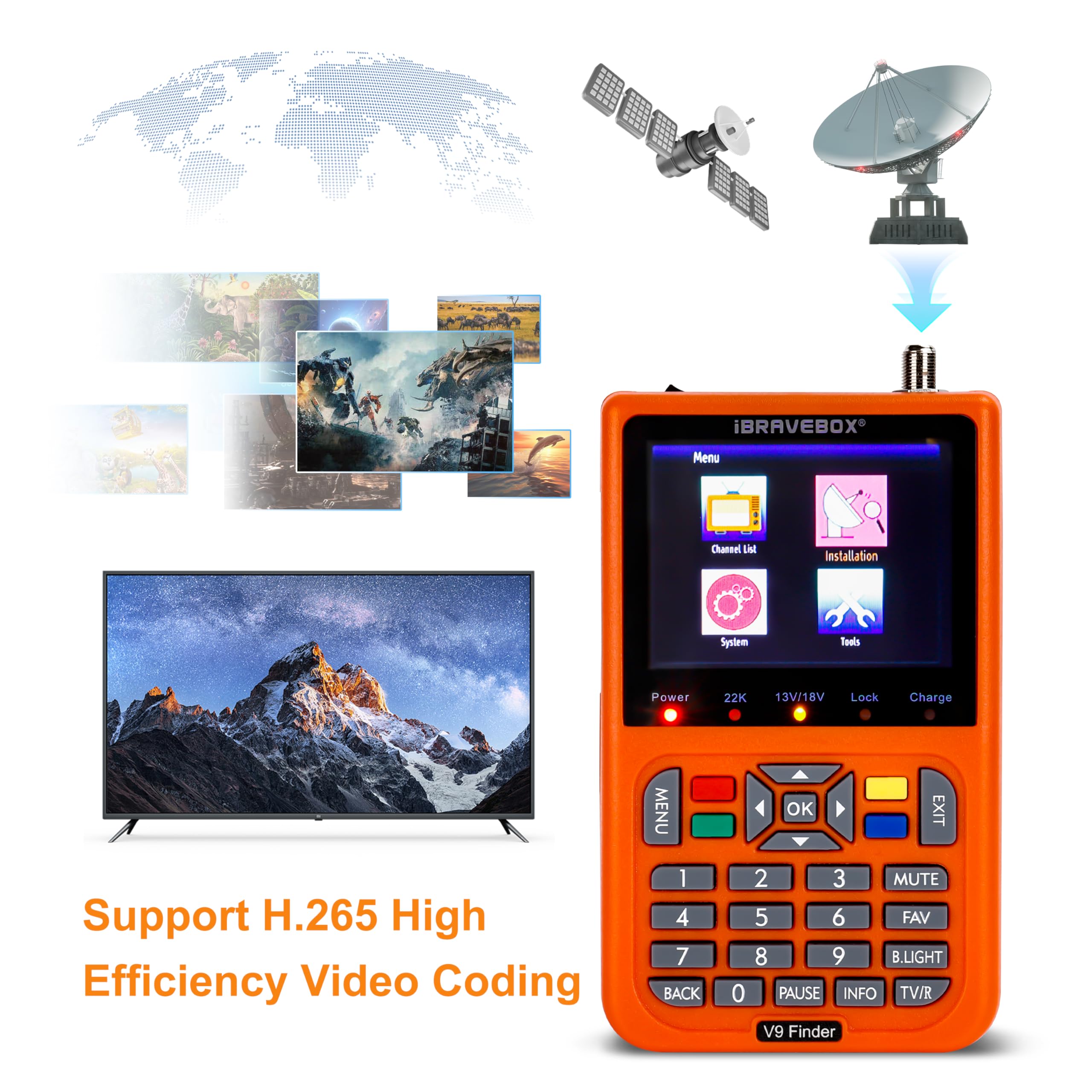 V9 Digital Satellite Signal Finder Meter Built in Li-ion Battery, 3.5