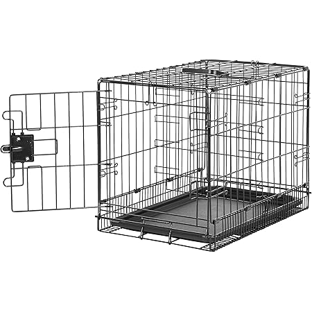 Amazon Basics Foldable Metal Wire Dog Crate with Tray, Single Door, 22 Inches, Black