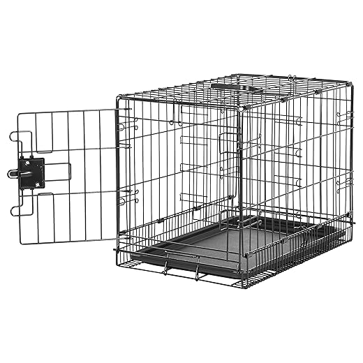 Amazon Basics Durable, Foldable Metal Wire Pet Crate with Tray, Portable and Sturdy for Travel, Single Door, Divider Panel, Perfect Size for Small Dogs, 22 x 13 x 16 in, Black