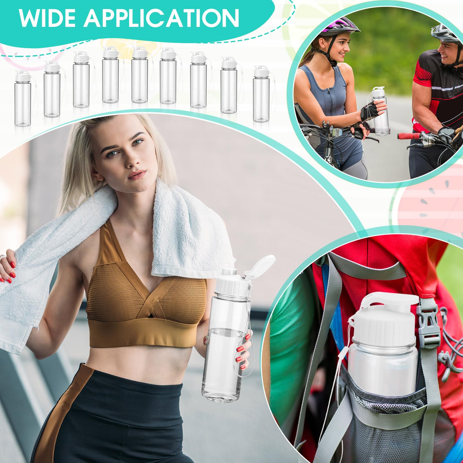 20 Bottiglie Acqua 500 Ml In Plastica Con Manico E Tappo A Scatto Multicolore Per Fitness