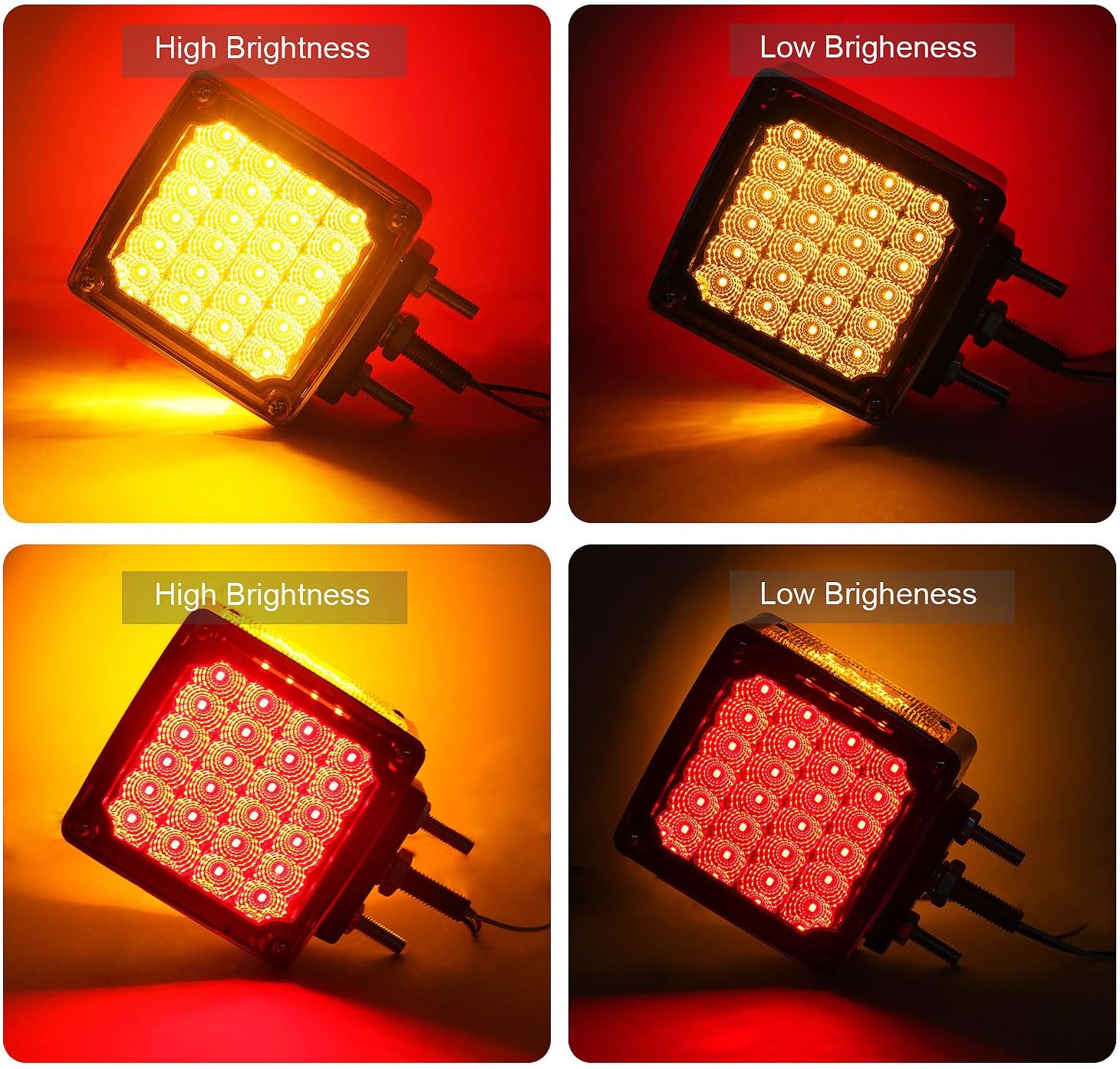 Double Face LED Turn Signal Lights, Square Dual Face Led Trailer Truck fender Pedestal Stop Turn Tail Brake lights Post Mount Replacement Red/Amber 52LED for Kenworth/Peterbilt/Freightliner 10V-30V