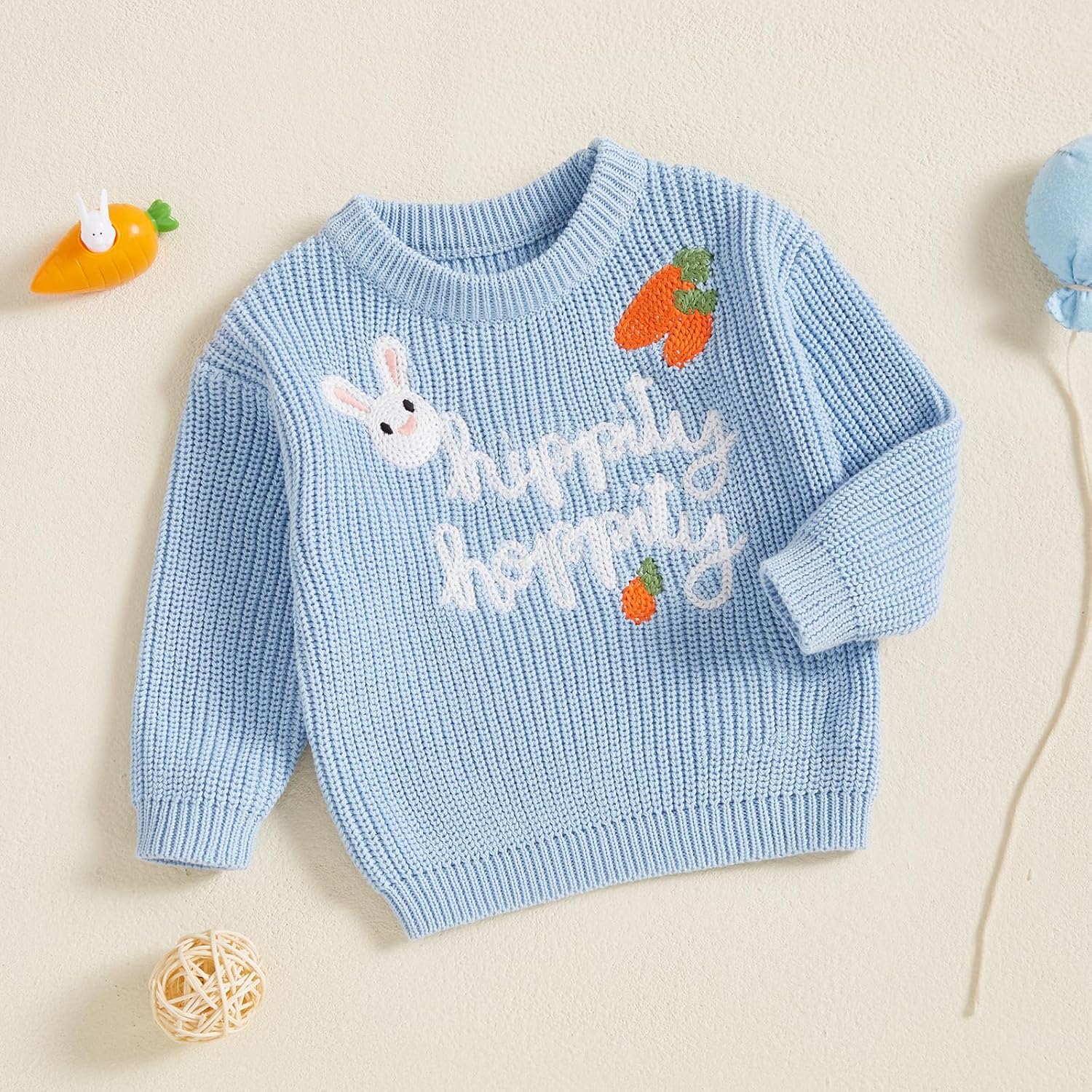 Baby Girl Boy Easter Outfit Bunny Knit Sweater Crewneck Long Sleeve Embroidered Sweater Cute Toddler Spring Clothes - Image 3