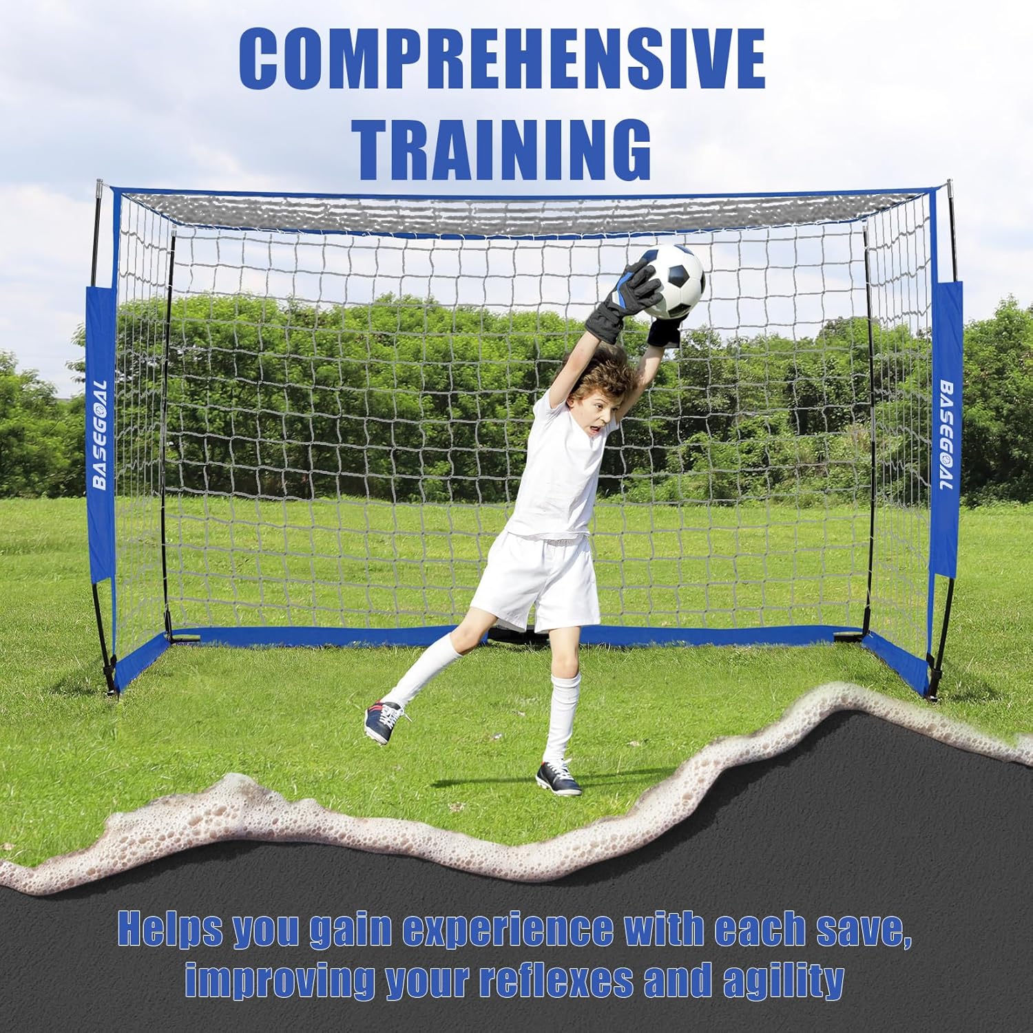 Soccer Goal,Soccer Net,Soccer Goals for Backyard,with Bow Frame,Collapsible Metal Base and Agility Ladder