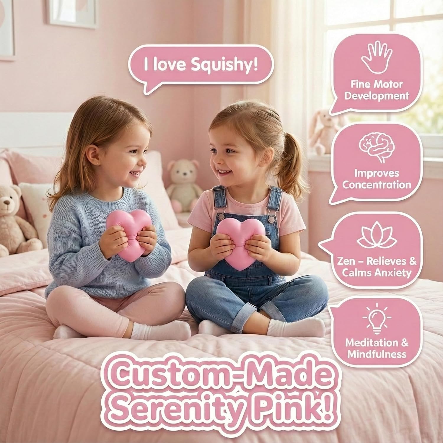 Squishy Fidget Toys for Girls, Pink Heart Slow-Rising Stress Relief Sensory Toy for Focus & Calming, Fine Motor Skills, Autism & ADHD Support
