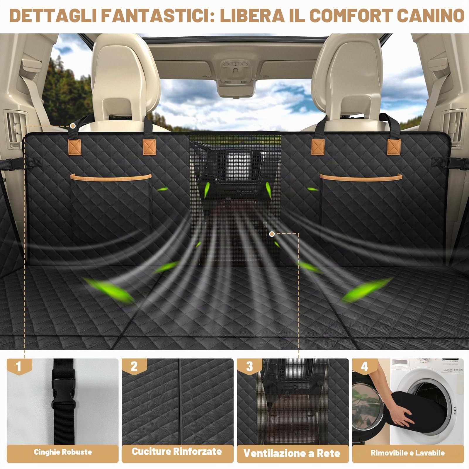 Lekeinchi Coprisedile Auto per Cani, Estensore Telo Auto per Cani Sedile Posteriore con 6 Tavole in Legno Duro e Cinture di Sicurezza, Impermeabile, Antigraffio per Auto, SUV, Nero