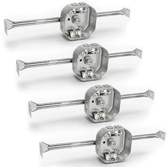 OHLECTRIC 4" Octagon Welded Electrical Box with Adjustable Bar Hanger 4 Pack 1-1/2" Deep Box with BX/MC Clamp - Galvanized Steel - Supports Fixtures Up to 50 lbs