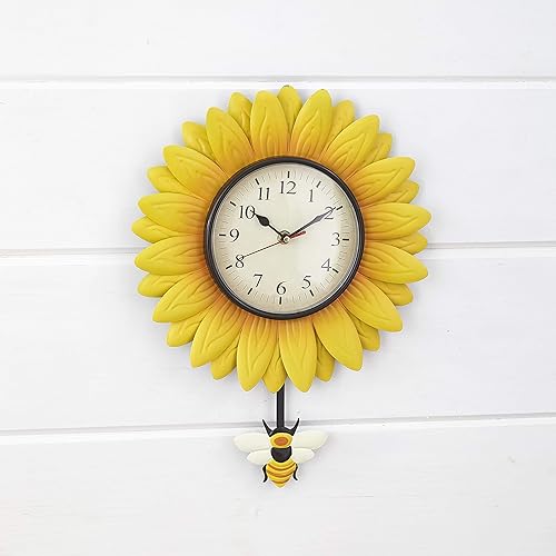 Miniatura 2 de Reloj de flores para colgar en la pared con número analógico, girasol