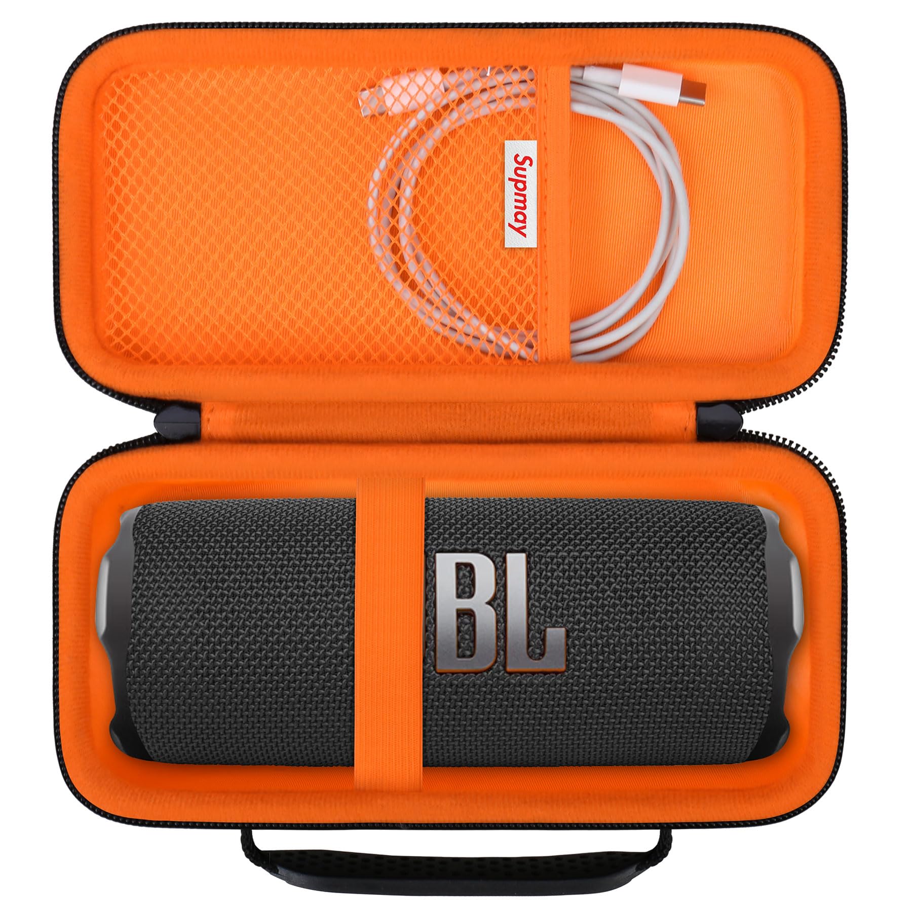 Supmay Hard Carrying Case for JBL Flip 7 Flip 6 Flip 5 Portable Bluetooth Speaker, Storage Holder Travel Bag with Mesh Pocket for USB Cable, Very Suitable for Home, Outdoor, and Travel, Black