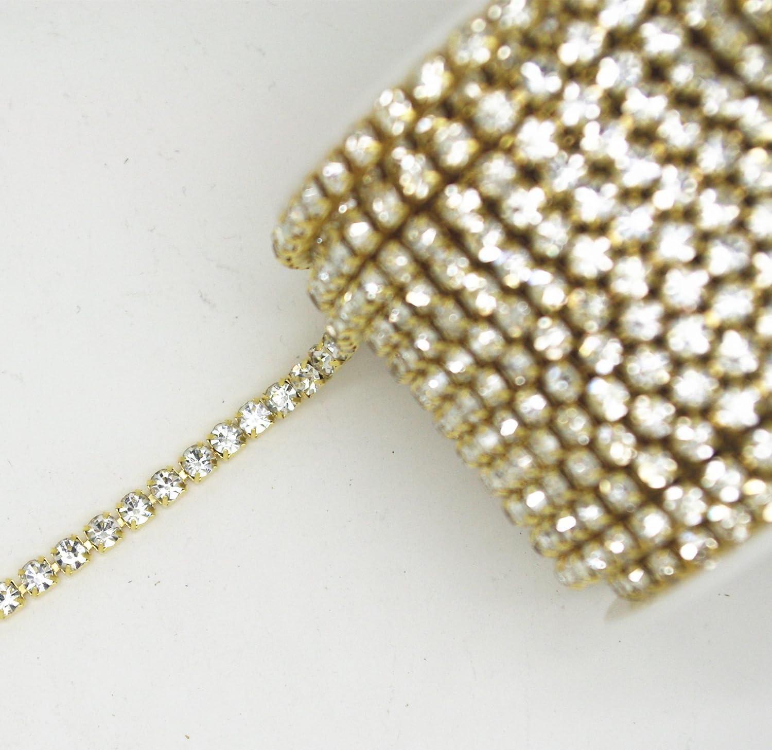 10 Yard Clear Crystal Rhinestone Close Gold Chain Trim for Craft Jewelry Wedding Bouquet DIY Decoration Sewing Craft (4.3mm)